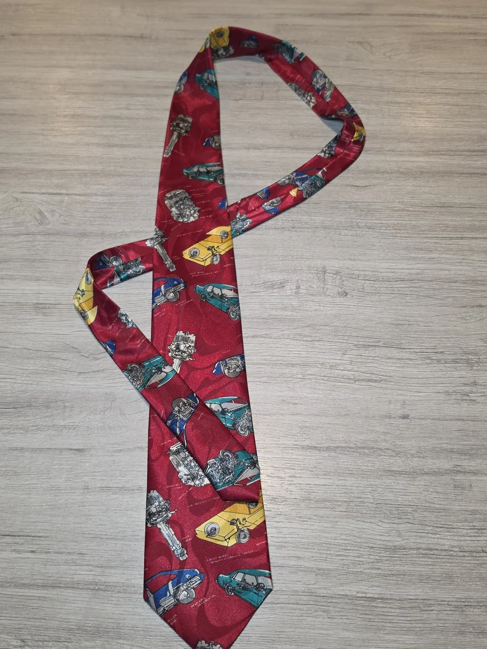 Vintage Home Improvement Necktie Men's Classic Car Print Red 56 Inches